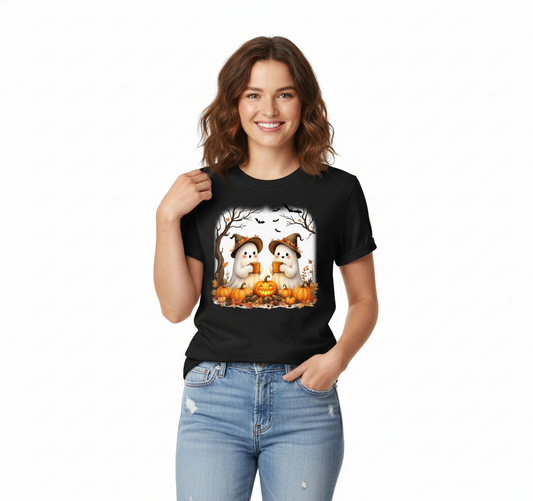 Cute Ghosts & Pumpkins Halloween Graphic T-Shirt - Unisex