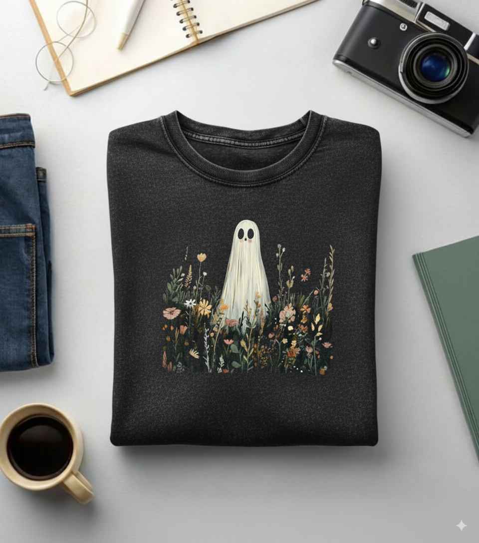 Garden Ghost Graphic Oversized T-Shirt - Unisex