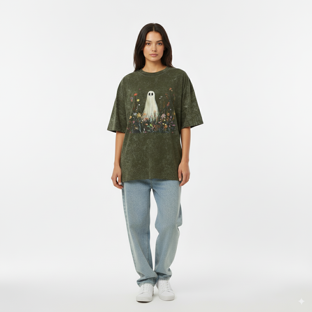 Garden Ghost Graphic Oversized T-Shirt - Unisex