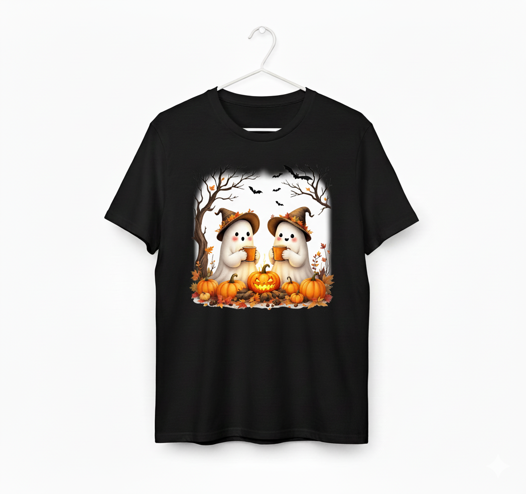 Cute Ghosts & Pumpkins Halloween Graphic T-Shirt - Unisex