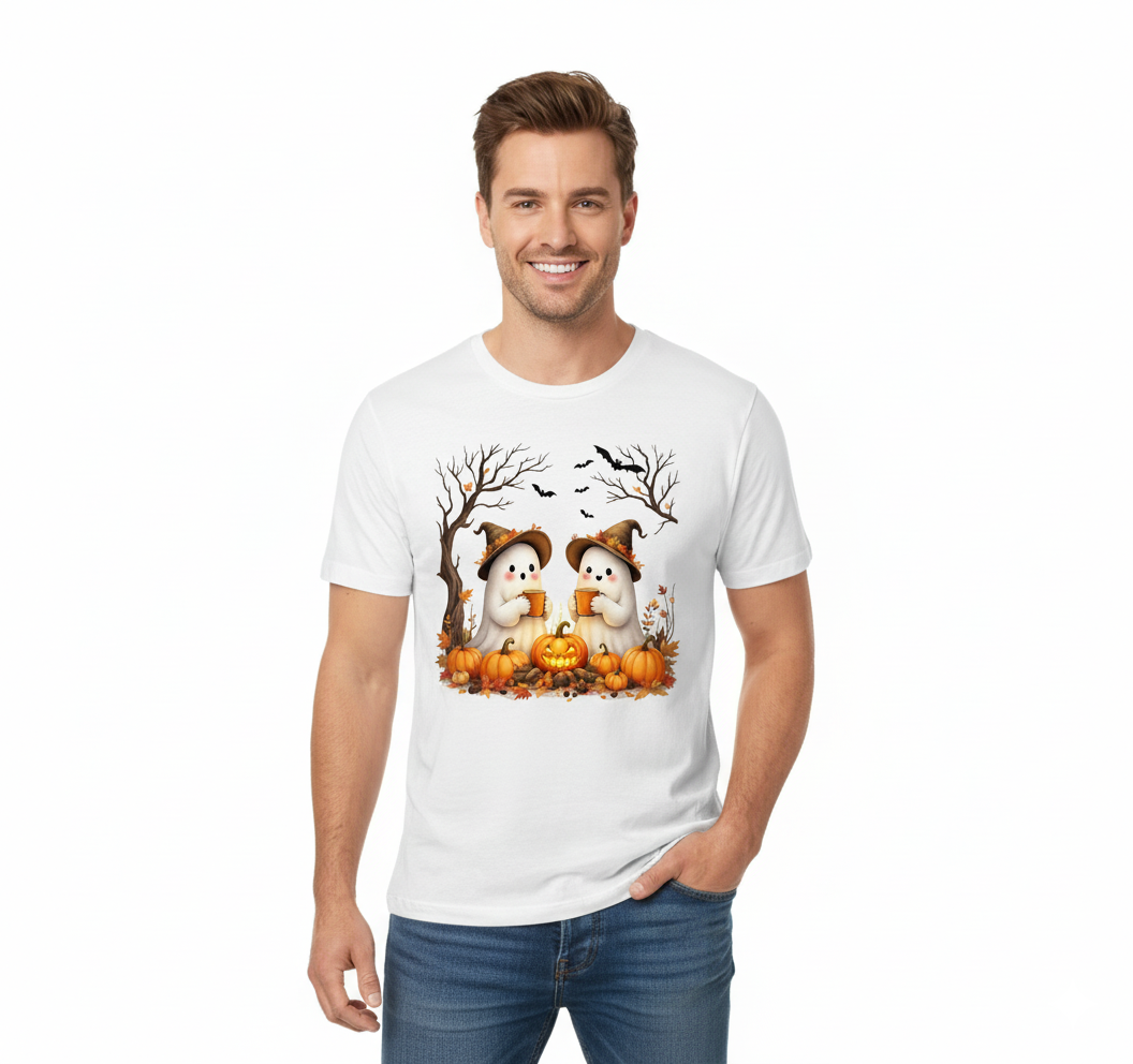 Cute Ghosts & Pumpkins Halloween Graphic T-Shirt - Unisex