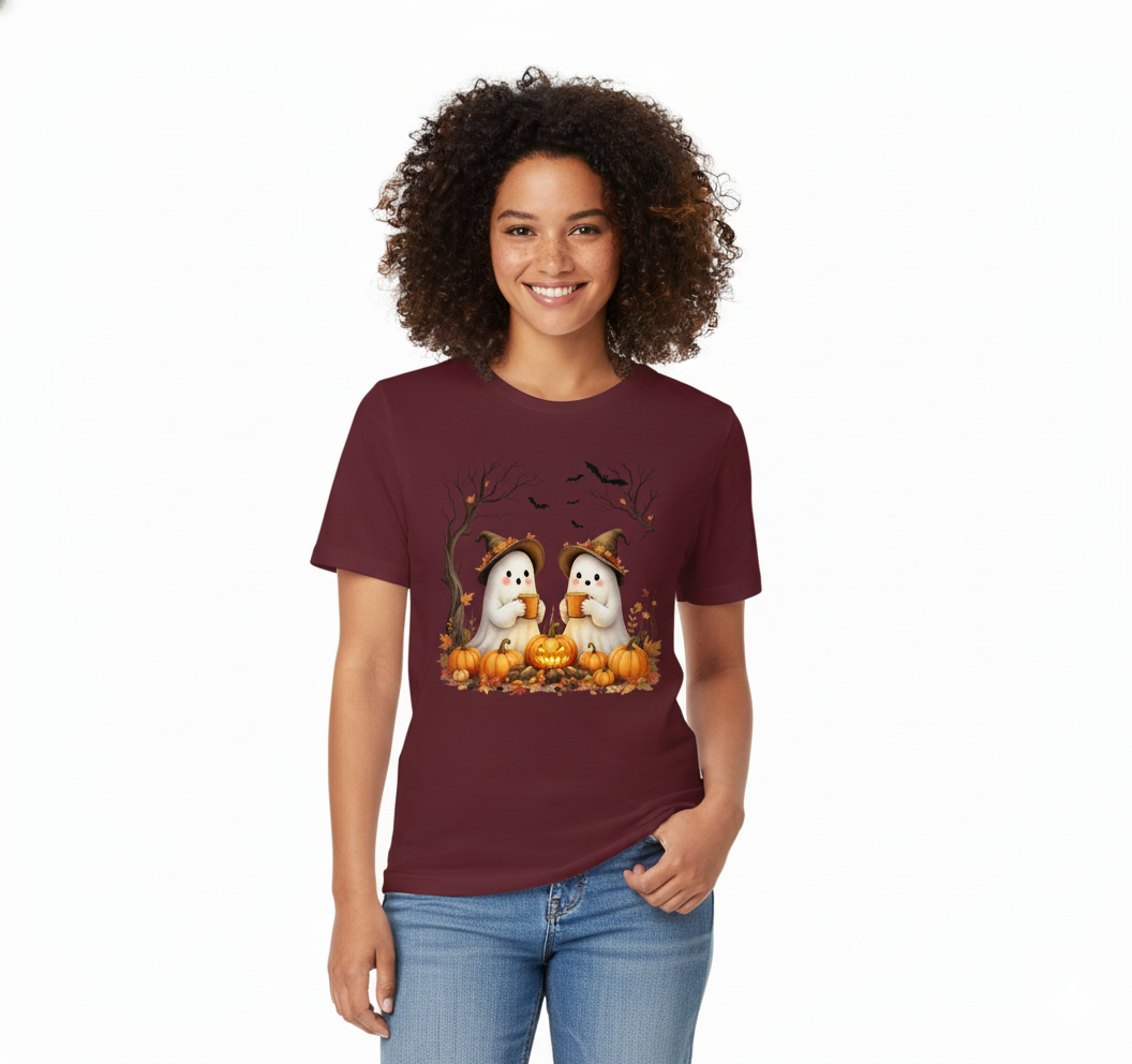 Cute Ghosts & Pumpkins Halloween Graphic T-Shirt - Unisex