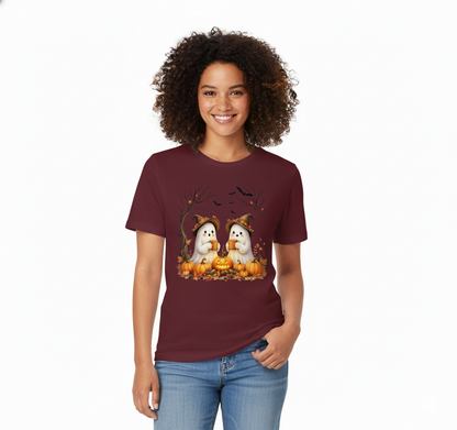 Cute Ghosts & Pumpkins Halloween Graphic T-Shirt - Unisex