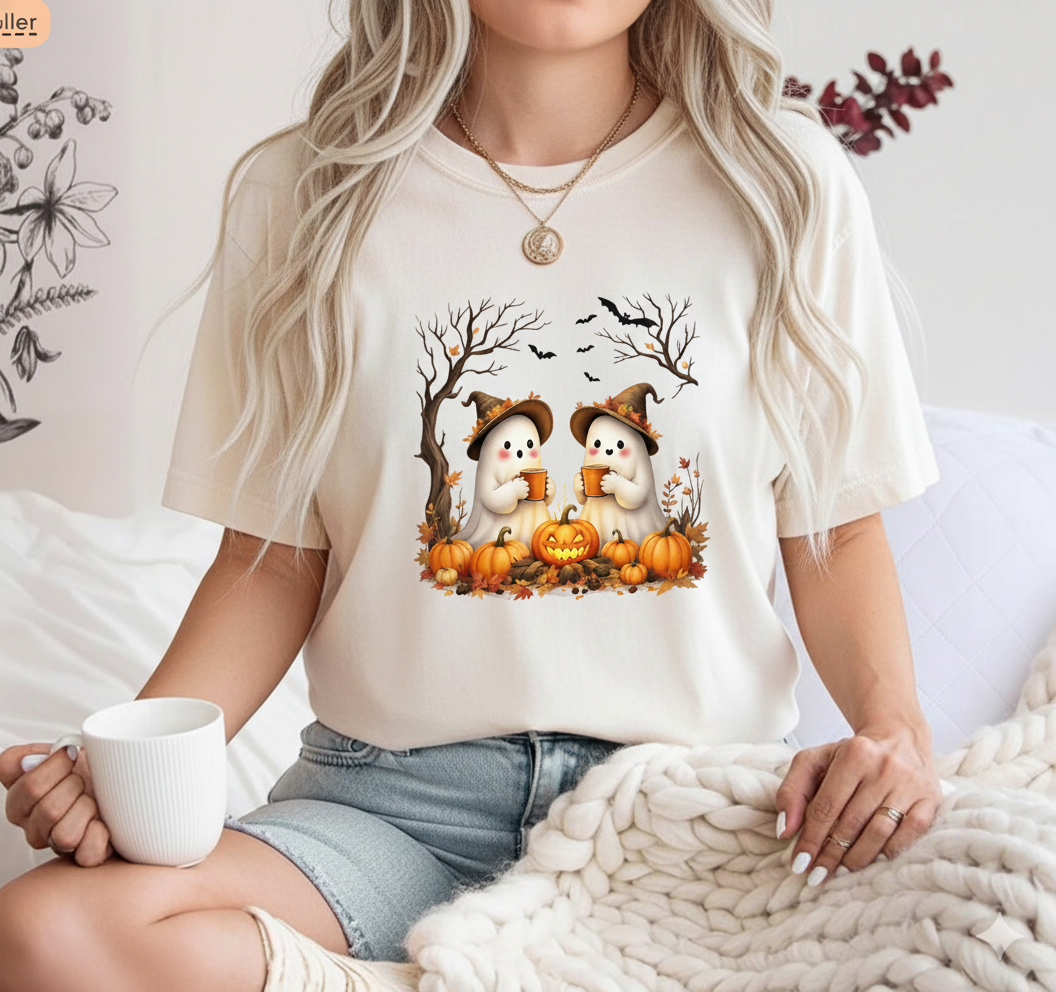 Cute Ghosts & Pumpkins Halloween Graphic T-Shirt - Unisex