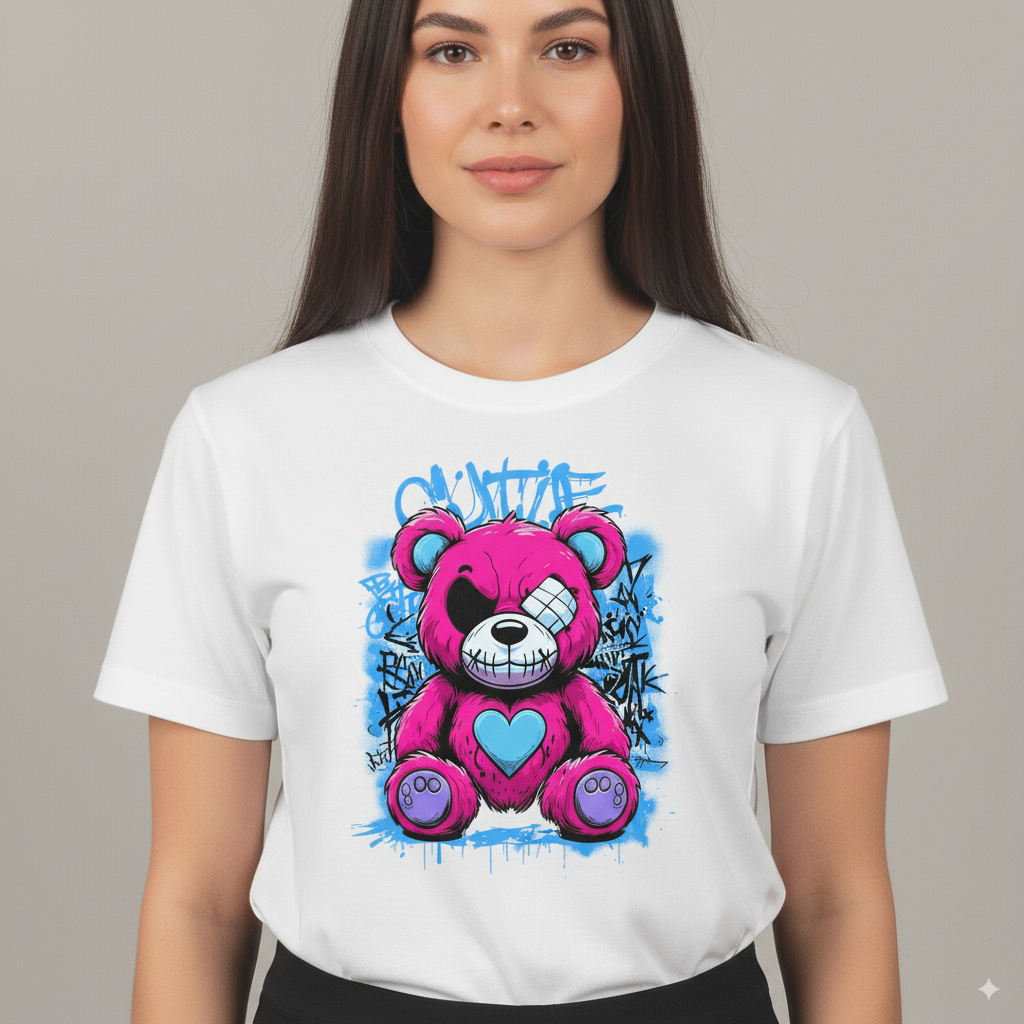 Street Style Pink Bear Graphic T-Shirt - Unisex