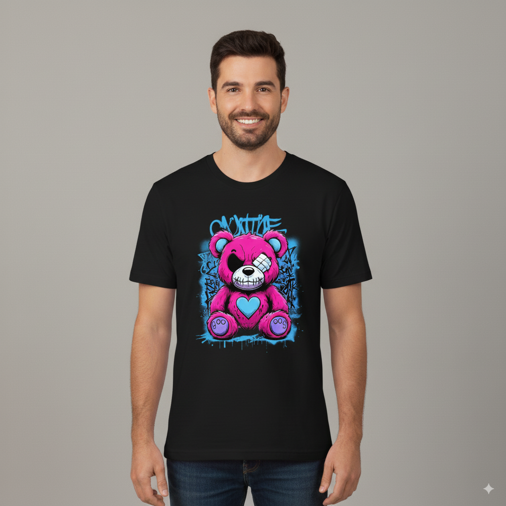 Street Style Pink Bear Graphic T-Shirt - Unisex