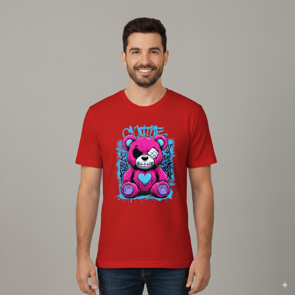 Street Style Pink Bear Graphic T-Shirt - Unisex
