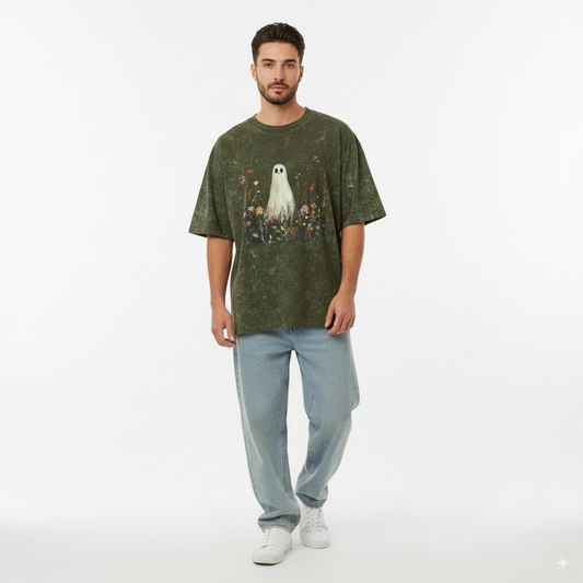 Garden Ghost Graphic Oversized  T-Shirt - Unisex
