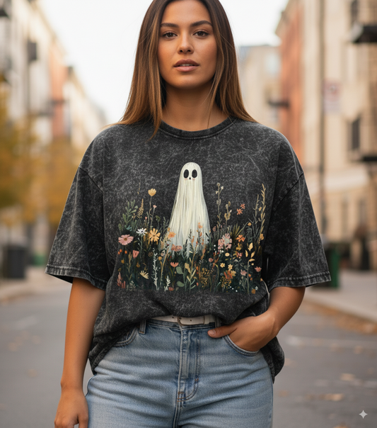 Garden Ghost Graphic Oversized  T-Shirt - Unisex