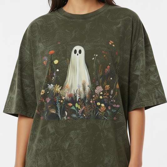 Garden Ghost Graphic Oversized  T-Shirt - Unisex